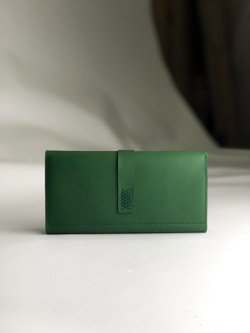 Green long Unisex leather wallet