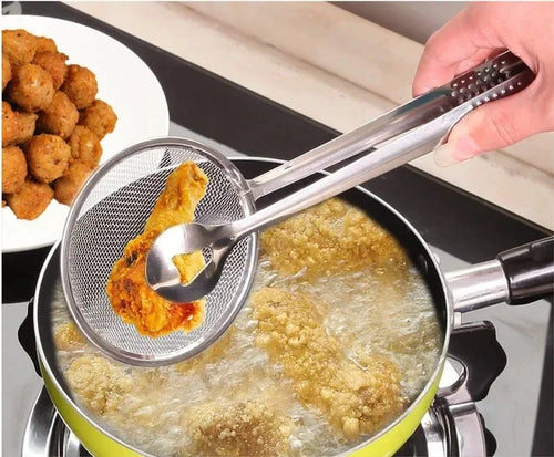 2-in-1 Stainless Steel Frying Strainer Tong