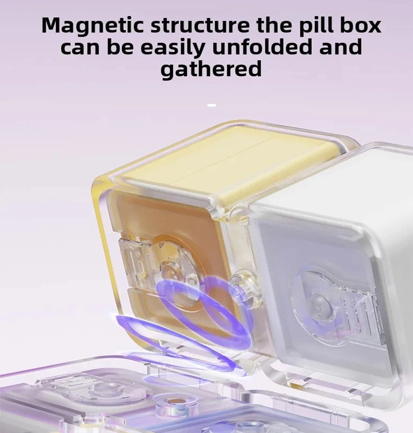 Newest Pill Box with Lanyard 8grid Magic Cube Magnetic