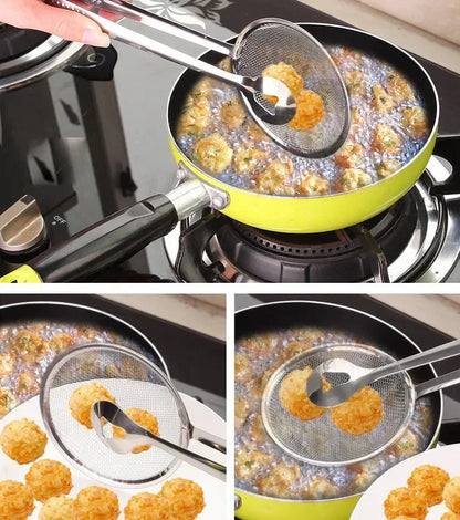 2-in-1 Stainless Steel Frying Strainer Tong