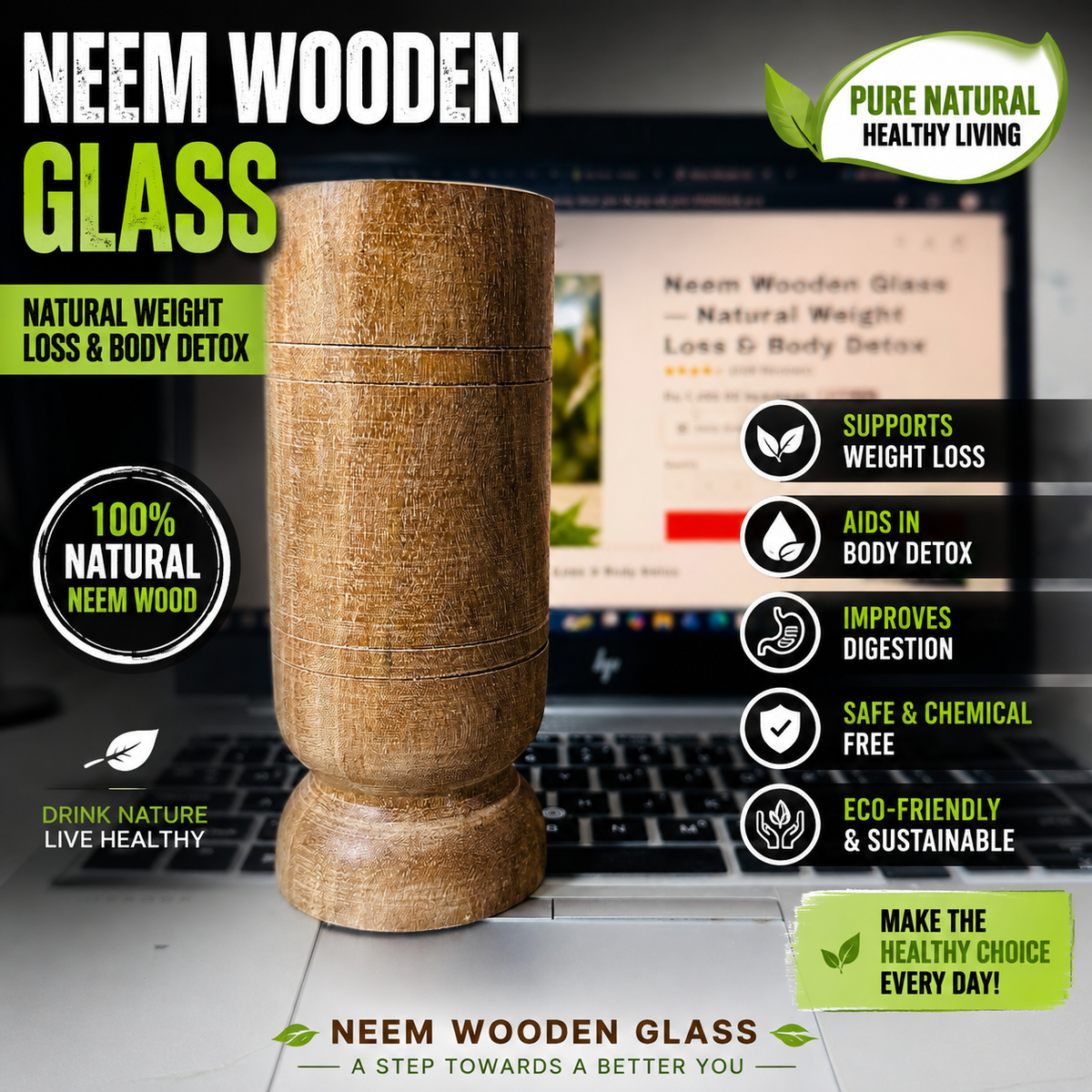 Neem Wooden Glass — Natural Weight Loss & Body Detox