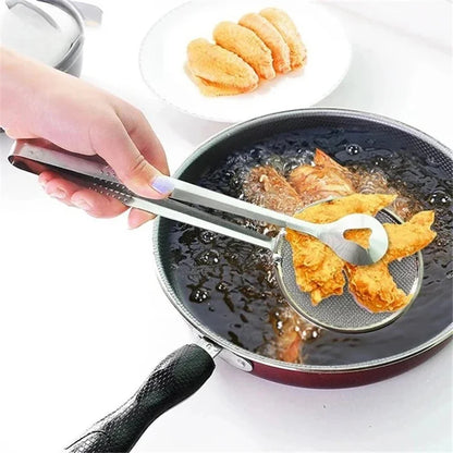 2-in-1 Stainless Steel Frying Strainer Tong