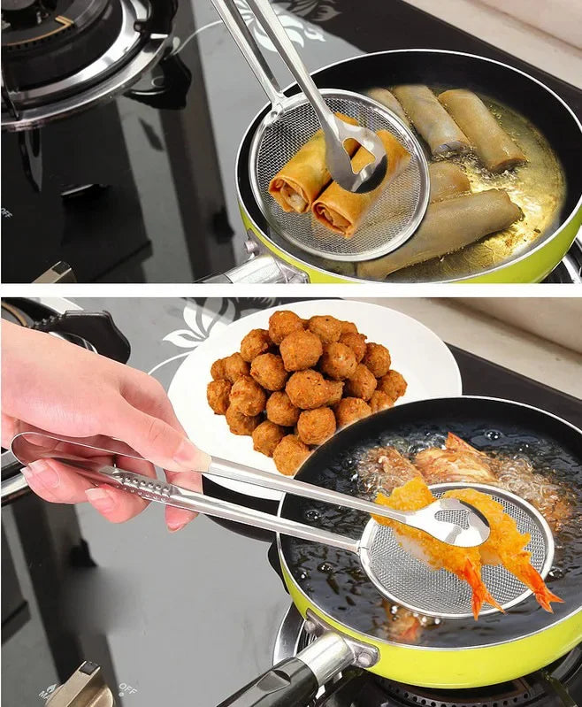 2-in-1 Stainless Steel Frying Strainer Tong