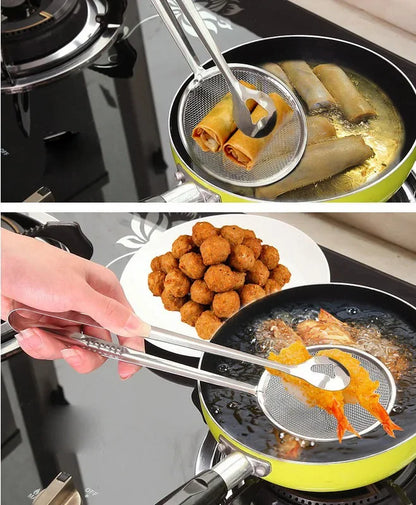 2-in-1 Stainless Steel Frying Strainer Tong