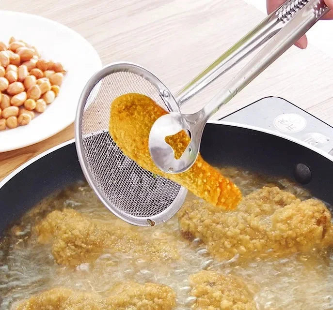 2-in-1 Stainless Steel Frying Strainer Tong
