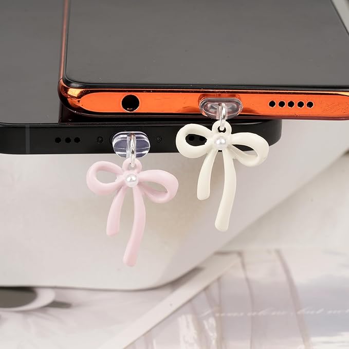 Cute Bowknot Pearl Charging Port Plug- Pack of 2