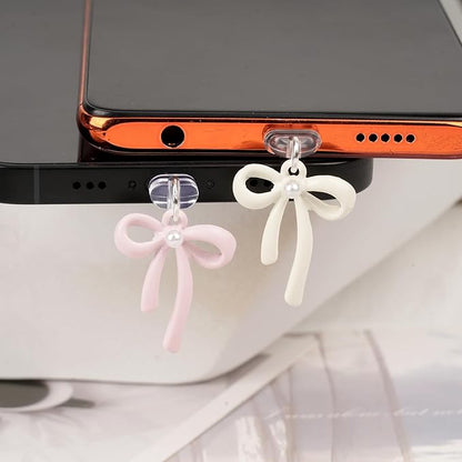 Cute Bowknot Pearl Charging Port Plug- Pack of 2