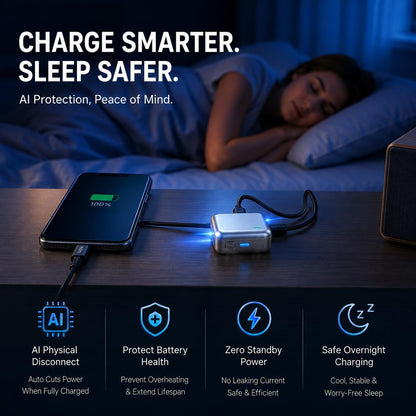 140W Automatic Charging Disconnector USB-C Fast Charging Auto Power Cut Off Adapter for Android, iPhone 15/16, Tablets & Laptops