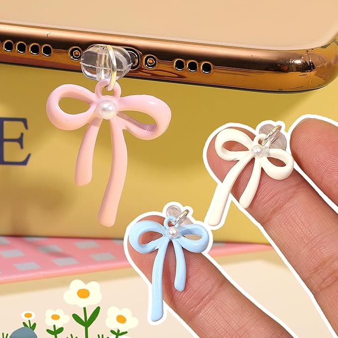 Cute Bowknot Pearl Charging Port Plug- Pack of 2