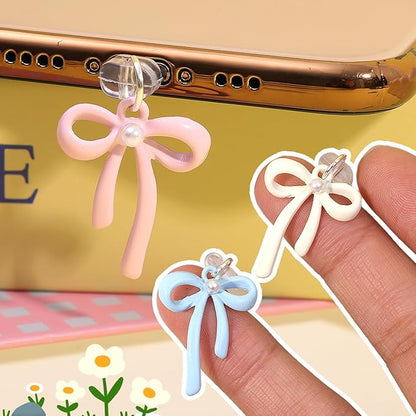 Cute Bowknot Pearl Charging Port Plug- Pack of 2