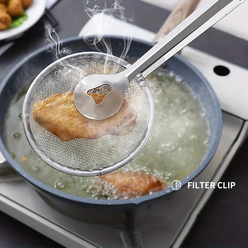 2-in-1 Stainless Steel Frying Strainer Tong