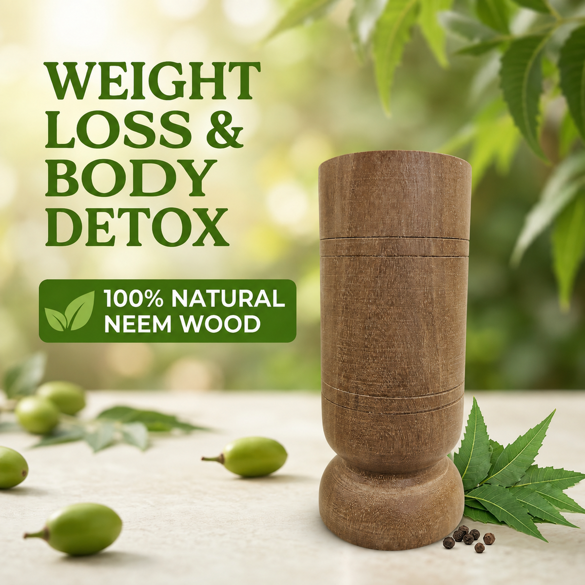 Neem Wooden Glass — Natural Weight Loss & Body Detox