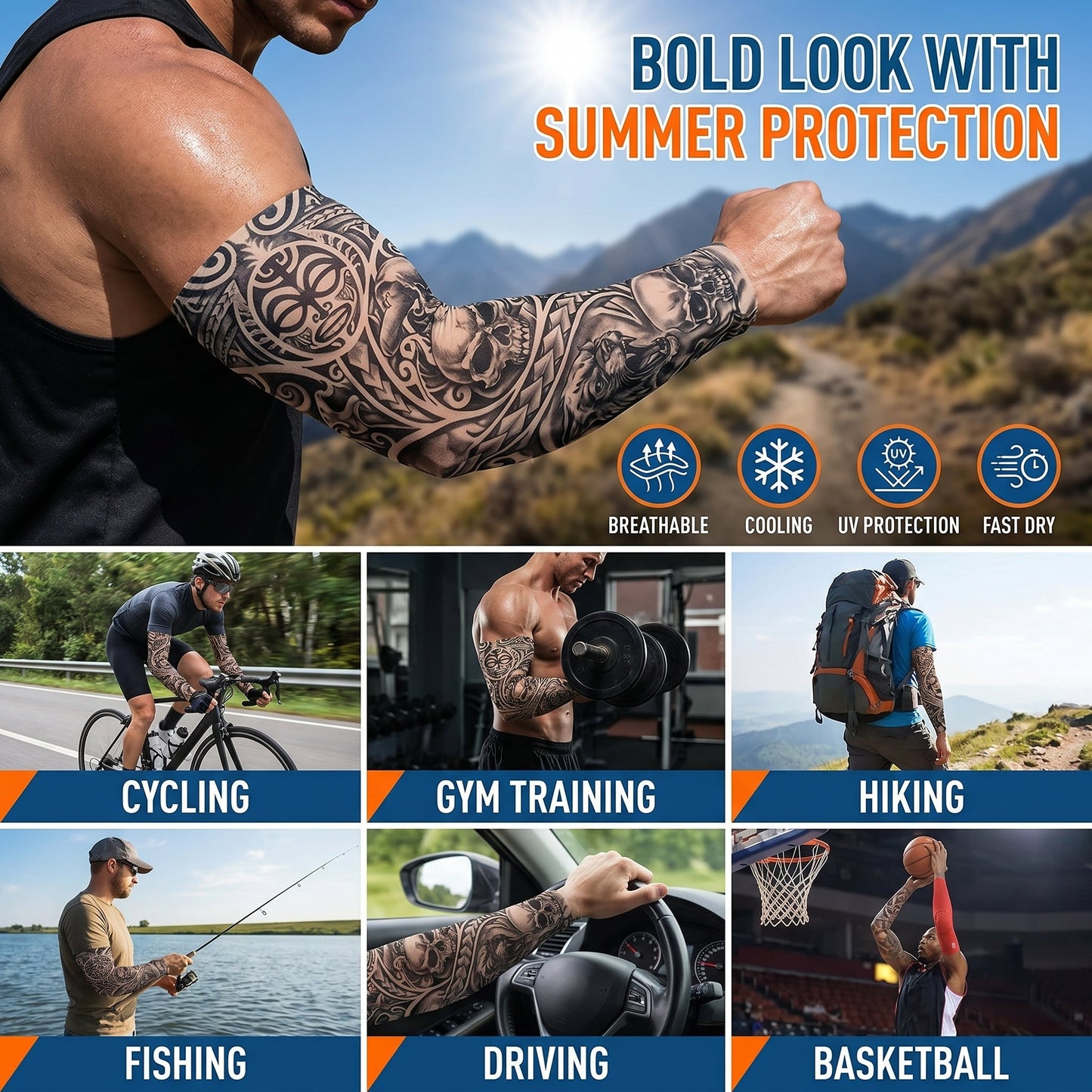 UV Protection Cooling Breathable Arm Sleeves