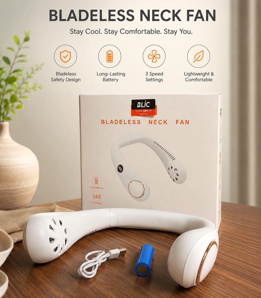 Premium Portable Bladeless Hanging Neck Fan - (IMPORTED)