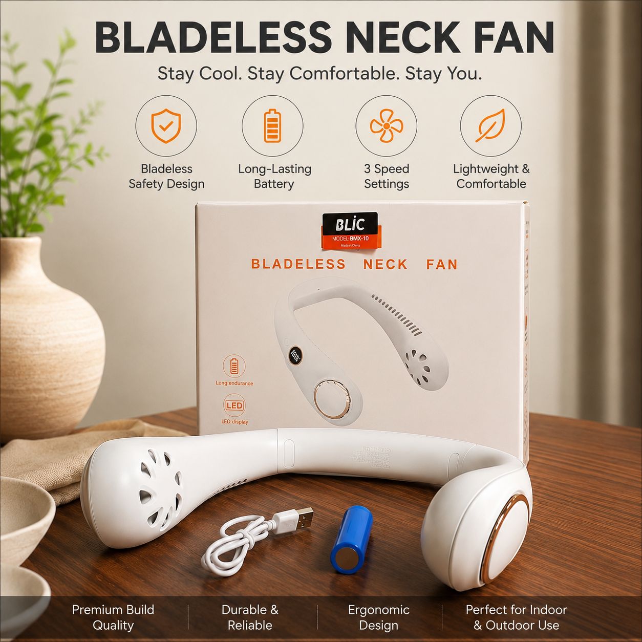 Premium Portable Bladeless Hanging Neck Fan - (IMPORTED)