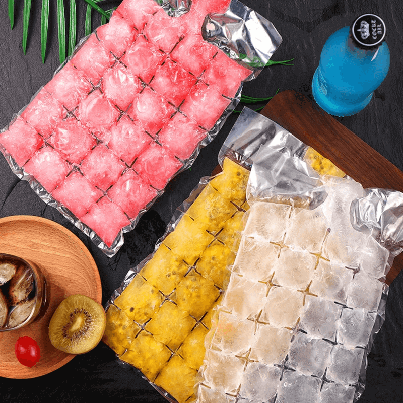 Pack of 10 Self-Seal 24-Grid Kitchen Ice Bags for Easy Ice Cube Making