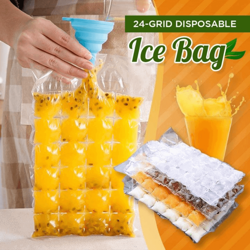 Pack of 10 Self-Seal 24-Grid Kitchen Ice Bags for Easy Ice Cube Making