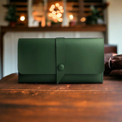 Green long Unisex leather wallet