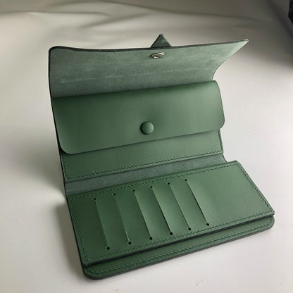 Green long Unisex leather wallet
