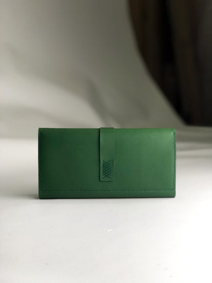 Green long Unisex leather wallet