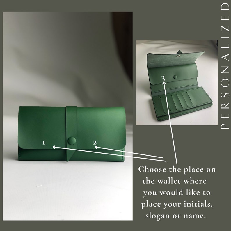 Green long Unisex leather wallet