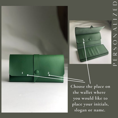 Green long Unisex leather wallet