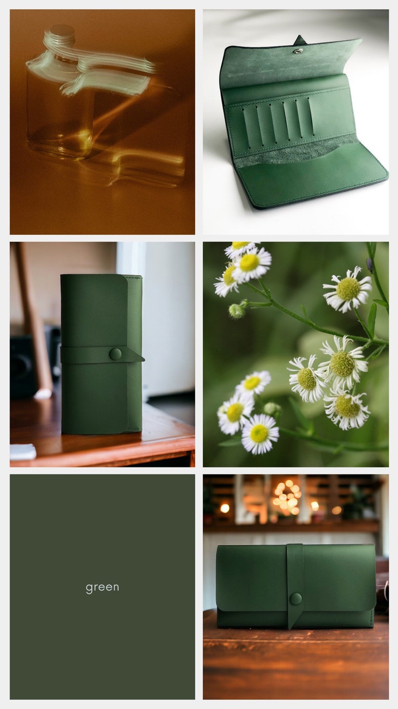 Green long Unisex leather wallet