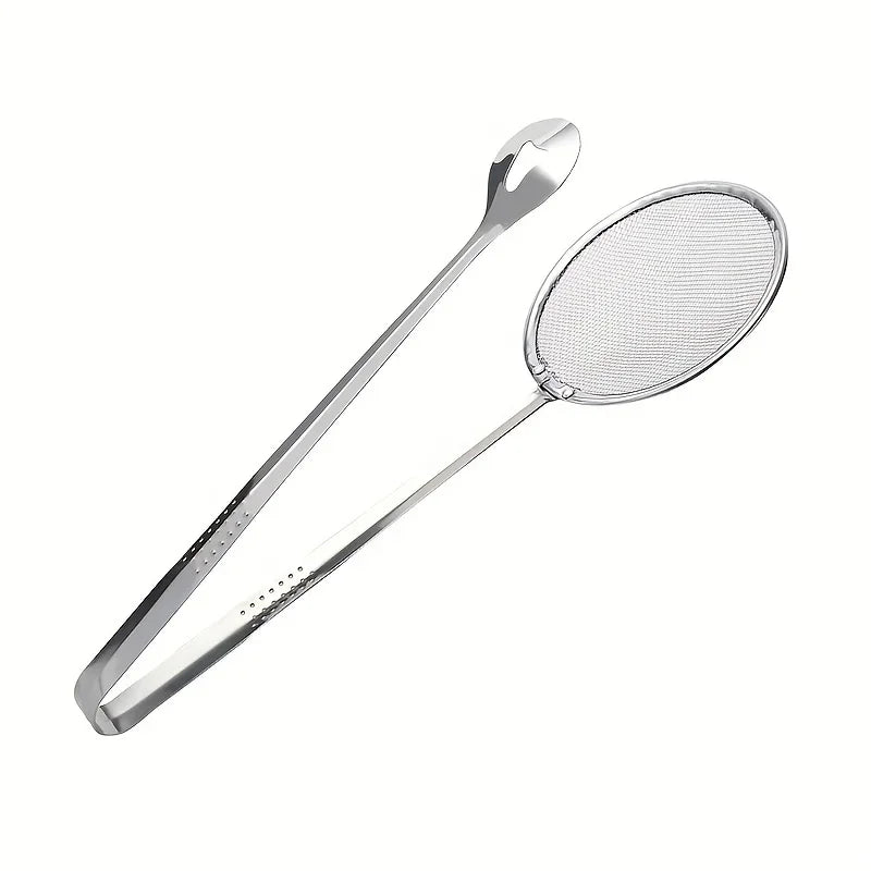 2-in-1 Stainless Steel Frying Strainer Tong