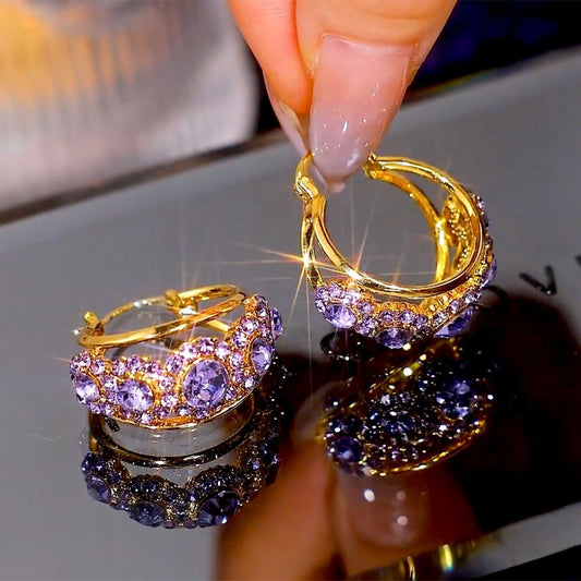 Zircon Purple Diamond Huggie Earrings