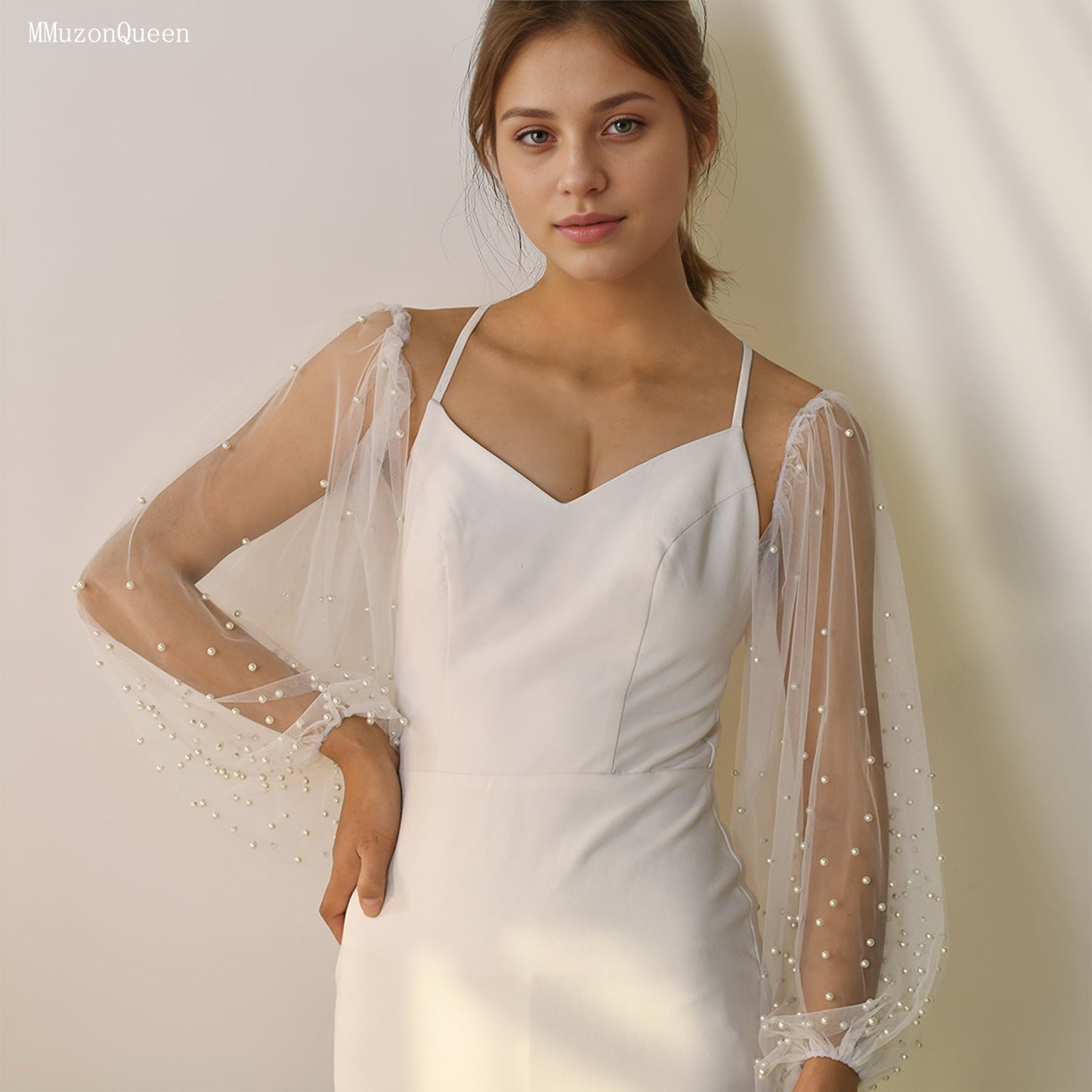 Pearl Embellished Long Bridal Cuffs (pair)