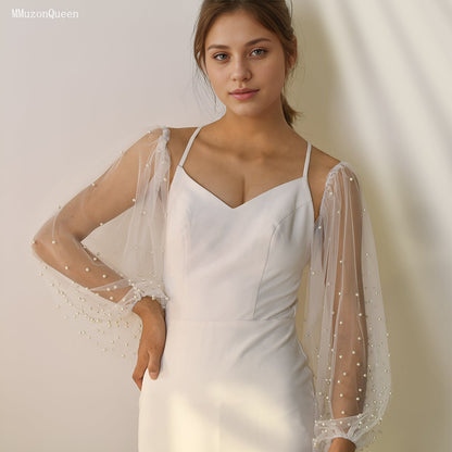 Pearl Embellished Long Bridal Cuffs (pair)