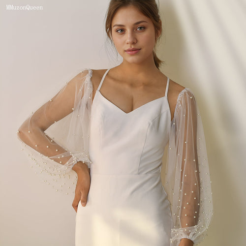 Pearl Embellished Long Bridal Cuffs (pair)