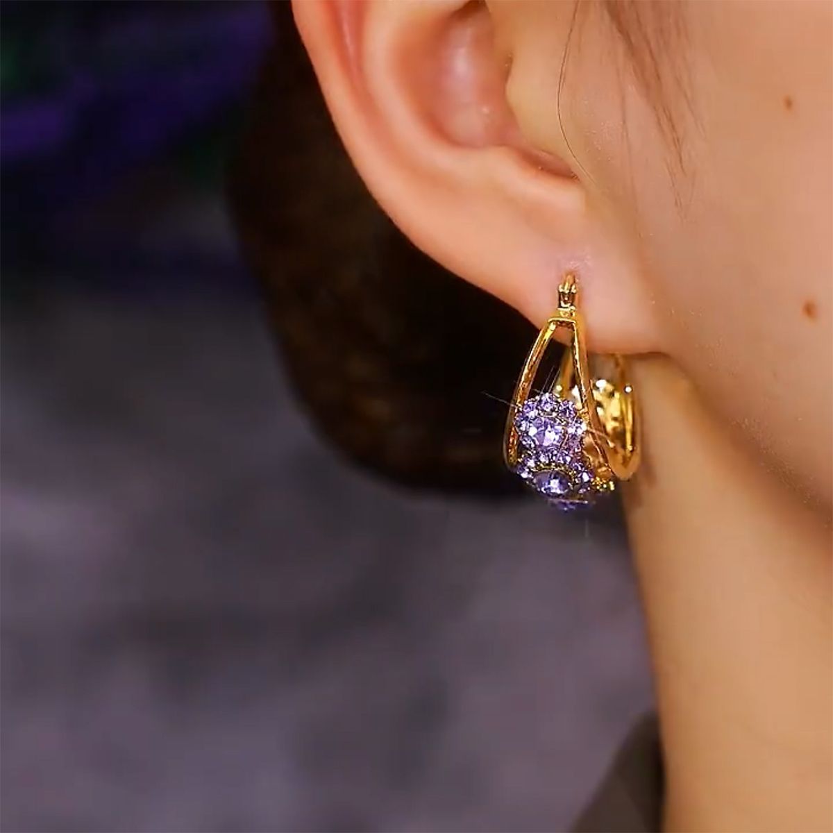 Zircon Purple Diamond Huggie Earrings